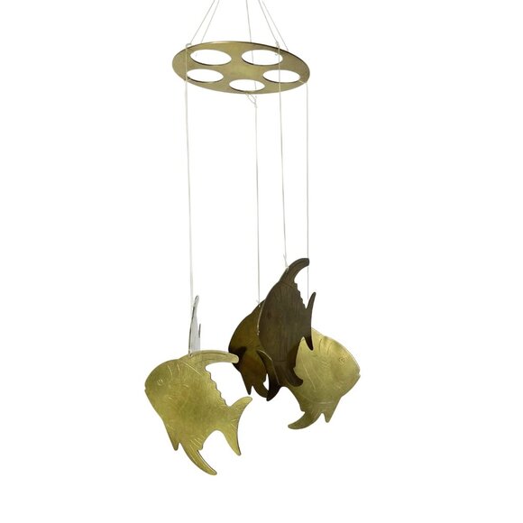 Vintage Brass 5 Tropical Fish Outdoor Wind Chime Made in Taiwan - Picture 4 of 8